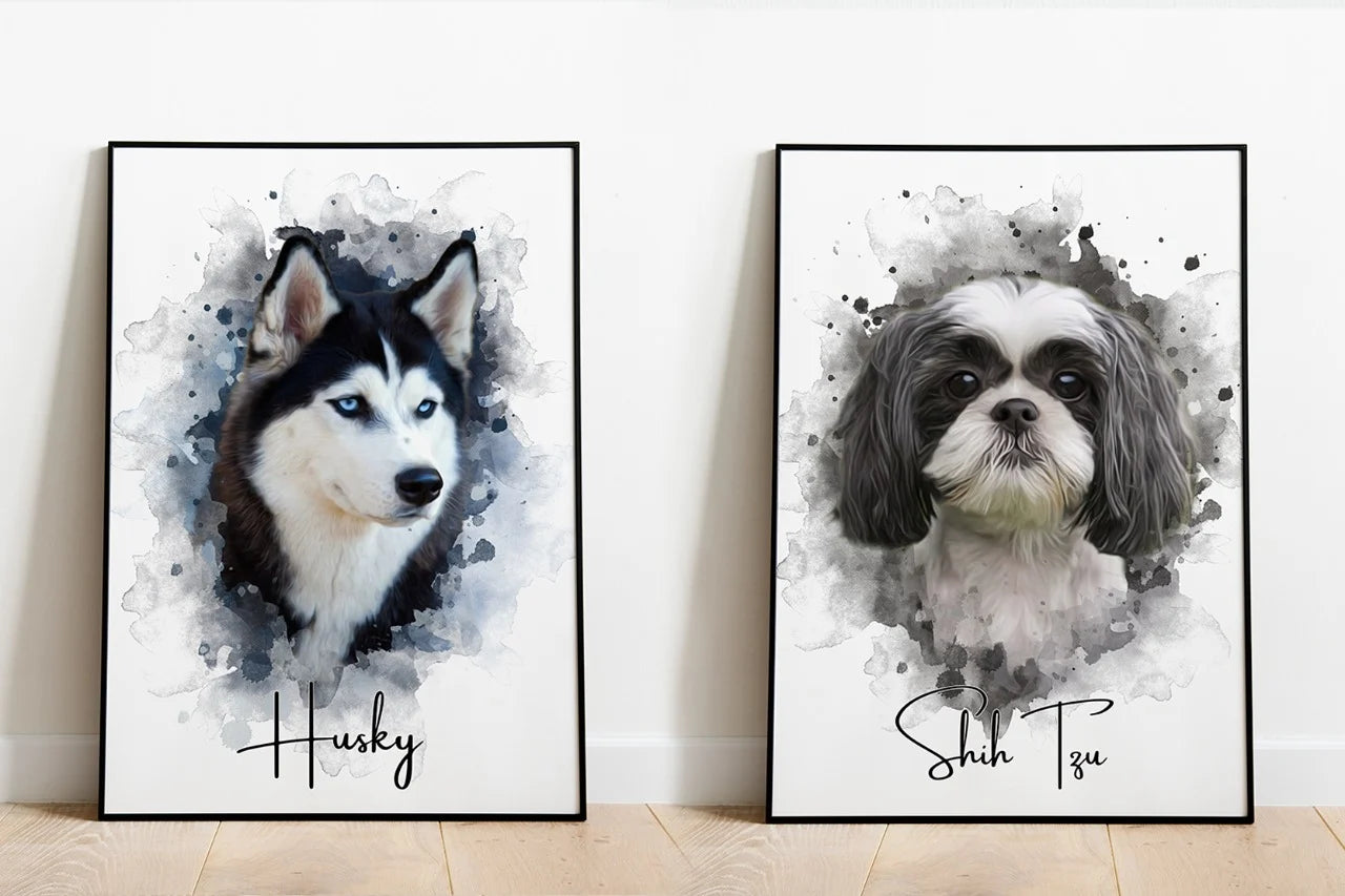 Wall Art | Custom Hand-Drawn Watercolor Pet Portrait