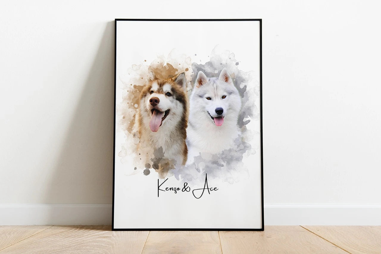 Wall Art | Custom Hand-Drawn Watercolor Pet Portrait